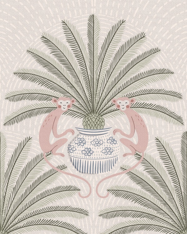 chinoiserie monkey and palm mural