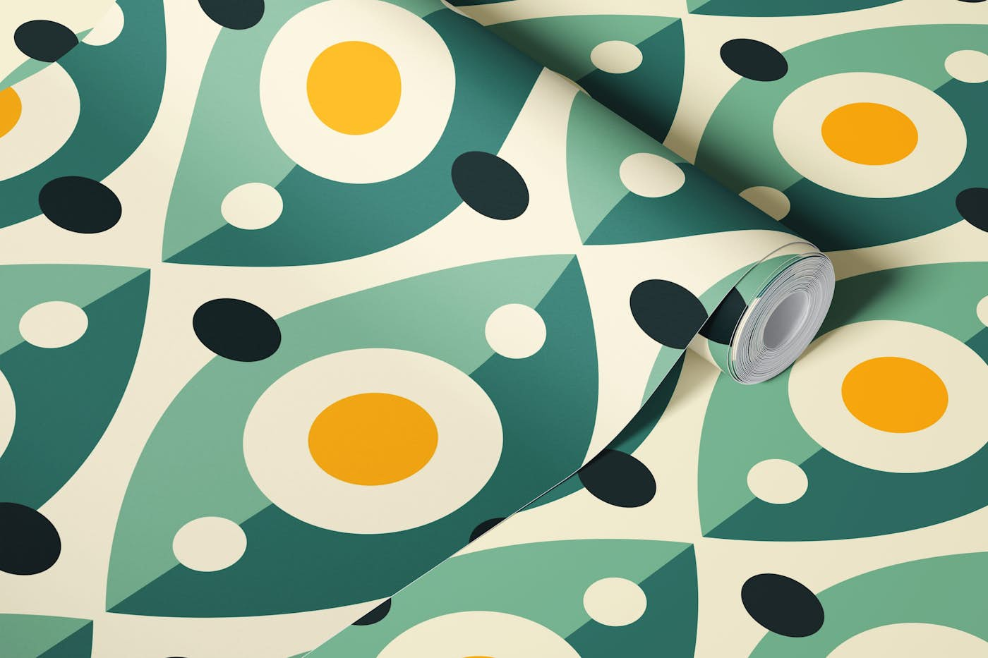 Abstract retro pattern, green teal / 3128A wallpaper roll