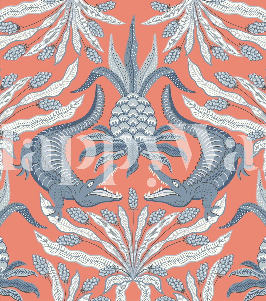 Crocodiles and pineapple wallpaper in a room