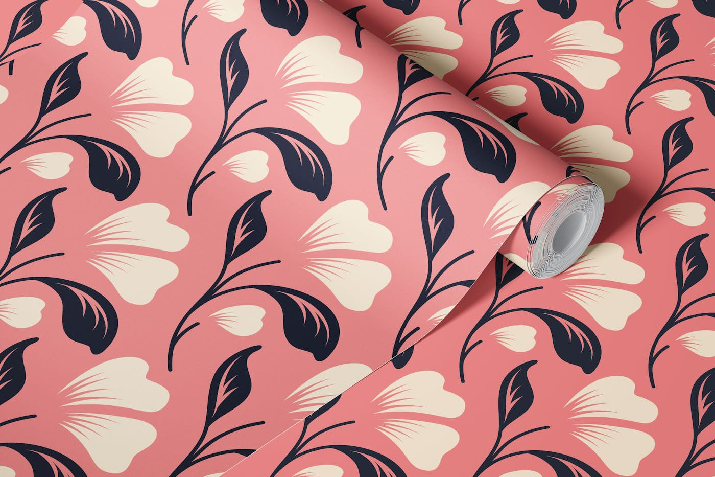 White blossoms on pink pattern / 3129B wallpaper roll