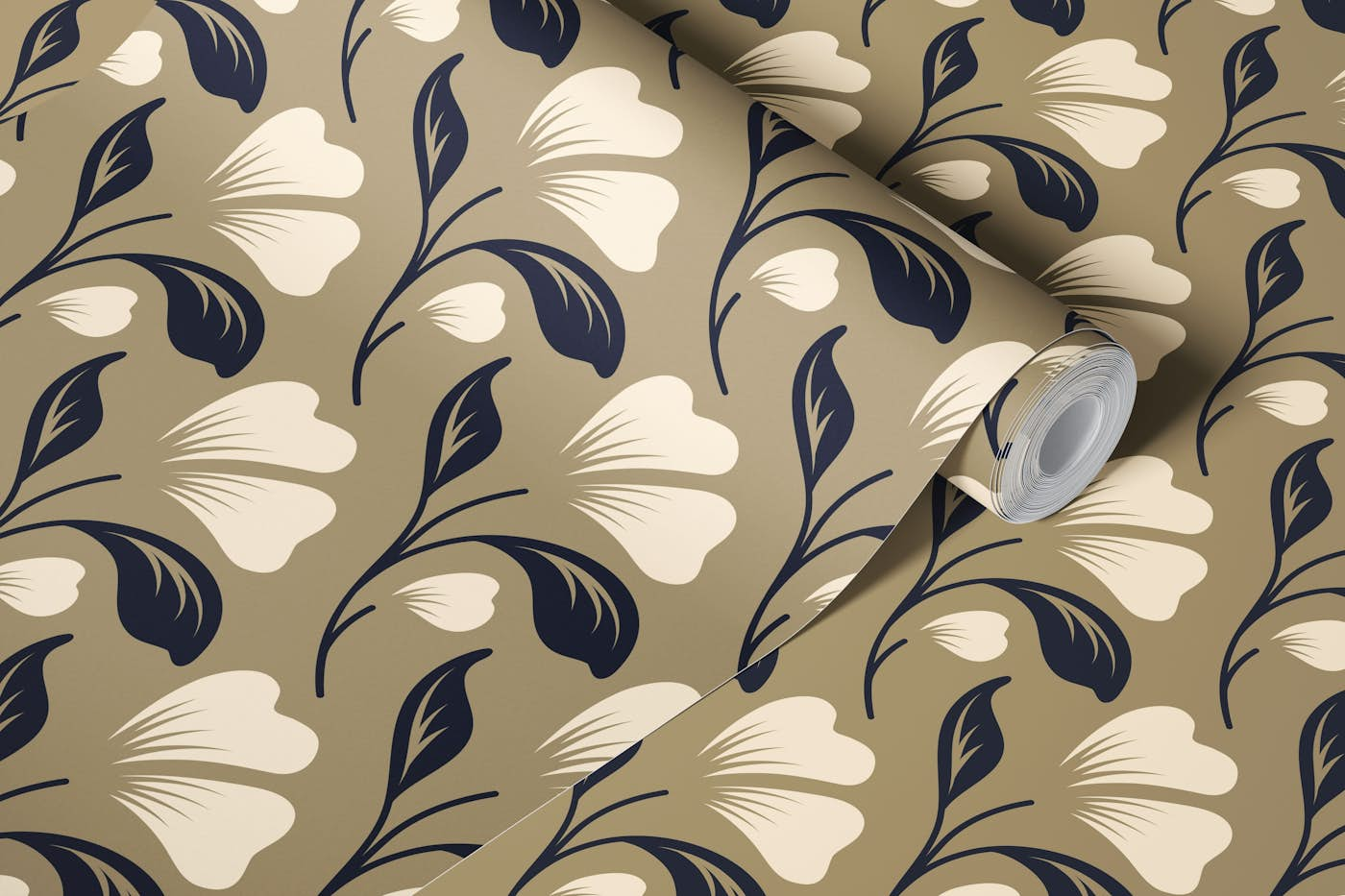 White blossoms on brown pattern / 3129D wallpaper roll