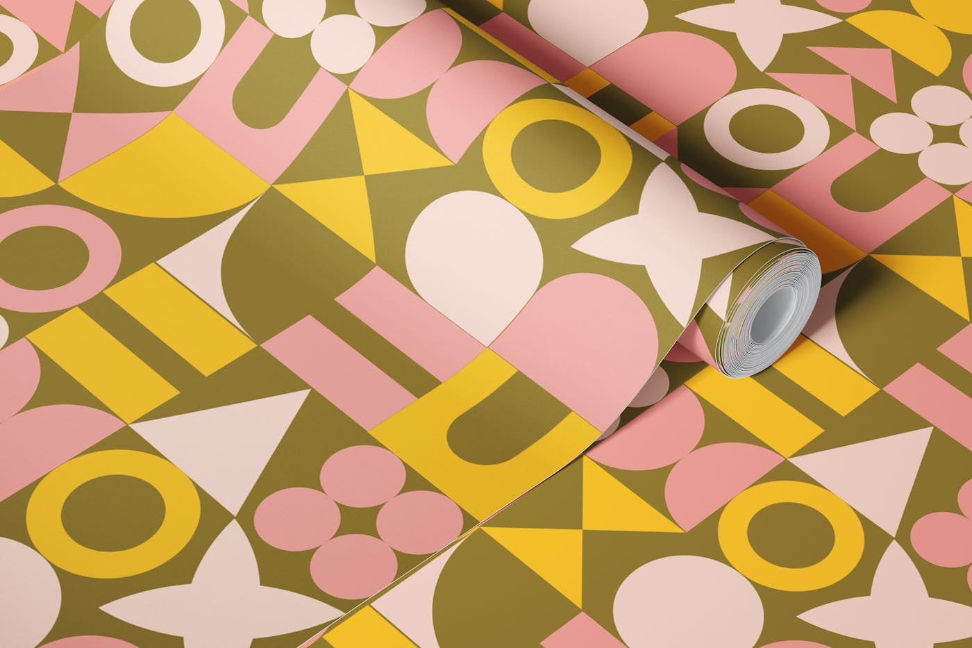 Spring Mid Century Retro Geometric Shapes wallpaper roll