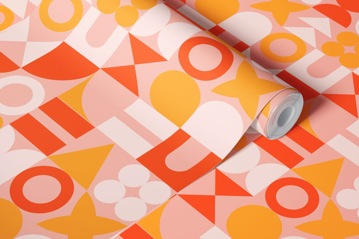 Creamsicle Mid Century Retro Geometric Shapes wallpaper roll