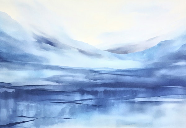 Watercolor Landscape Blue Mountain Trail
