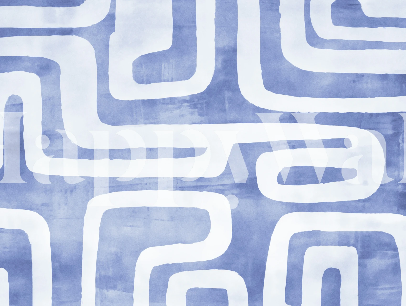 Denim blue and white tribal-inspired abstract shapes wall mural