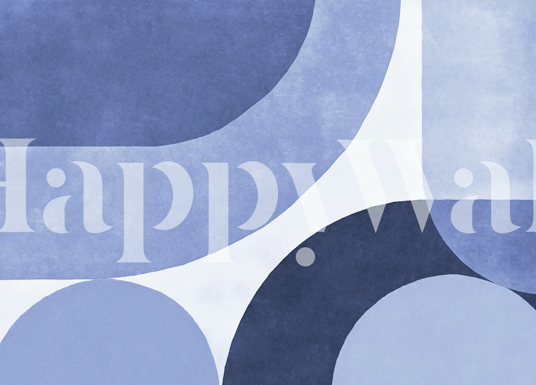 Geometrische blauwe en witte rondingen in abstracte stijl wallpaper