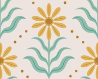 Vintage Geo Floral Mint Green and Yellow tapete