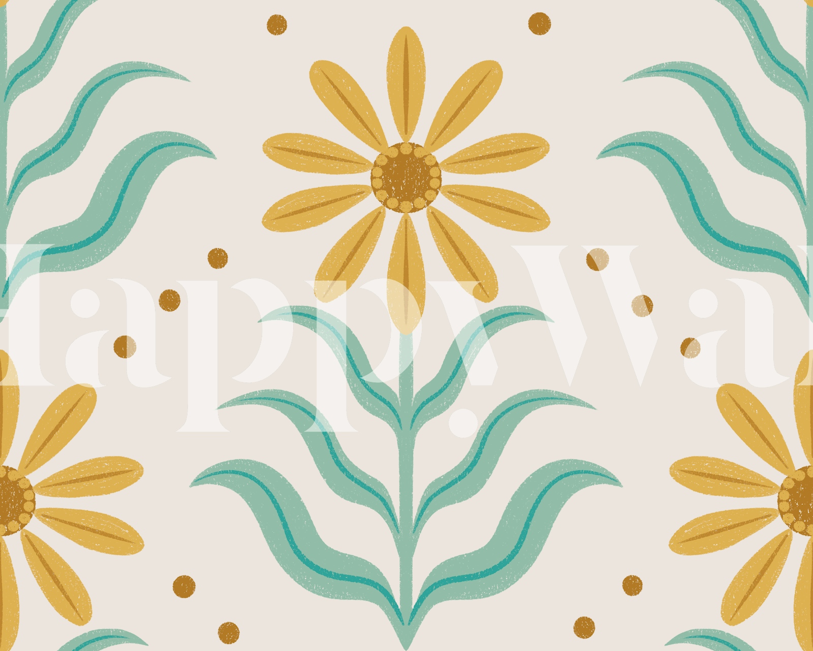 Floral Mint Green and Yellow Wallpaper, image size:1600x1282