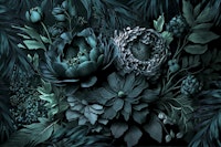 Renaissance Vibes Moody Opulent Flowers Teal tapet