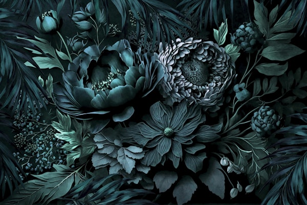 Renaissance Vibes Moody Opulent Flowers Teal