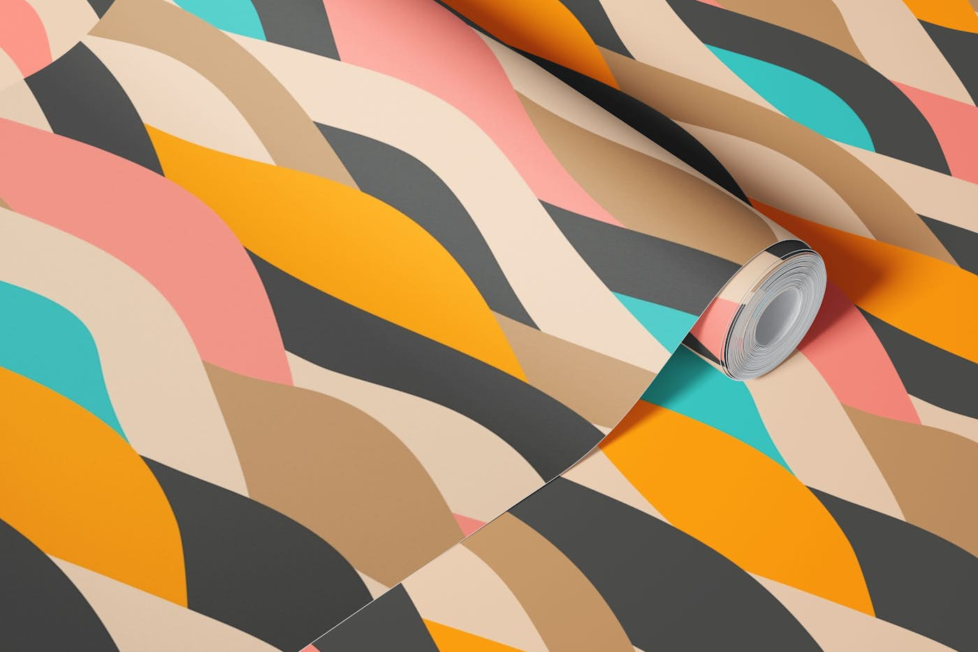 DUNES Retro Desert Mid-Century Wavy Abstract wallpaper roll