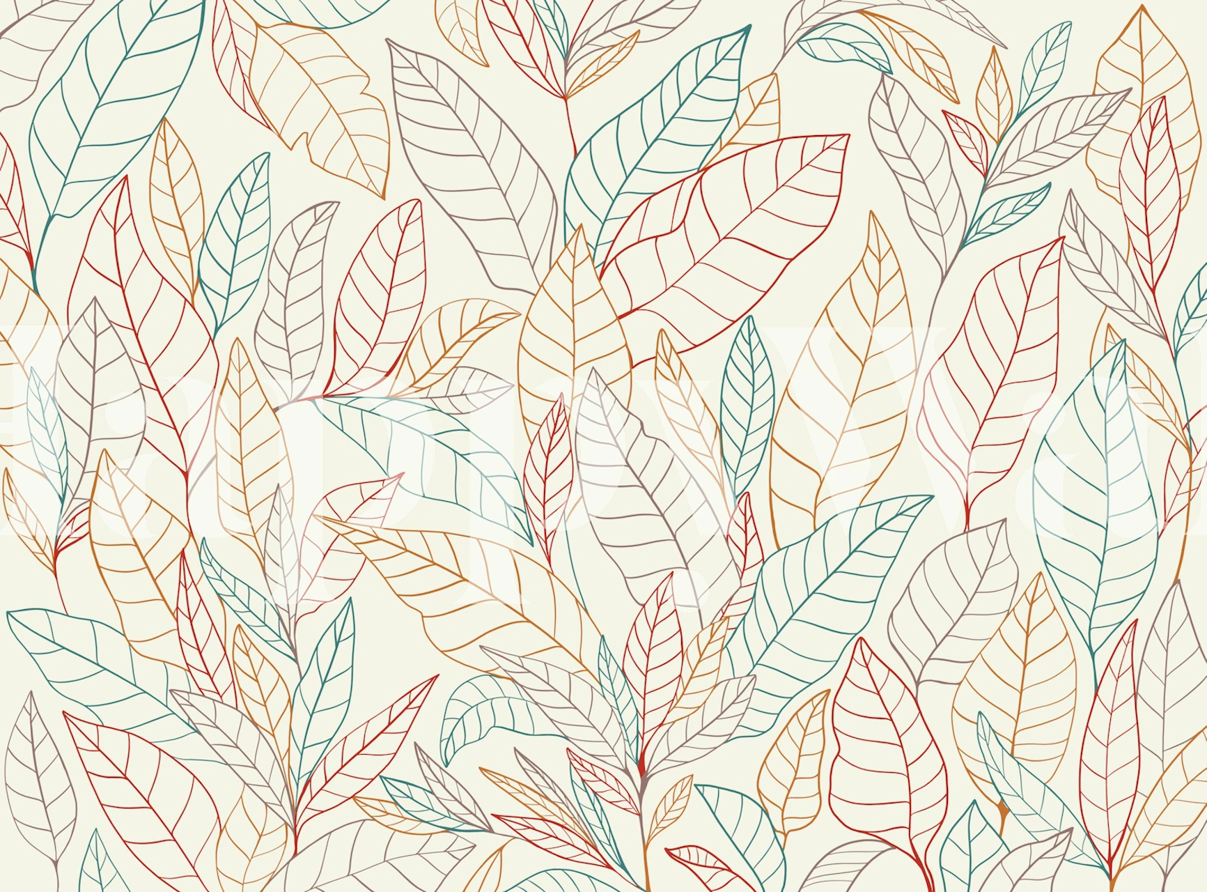 Delicate leaves and geometric lines wall mural