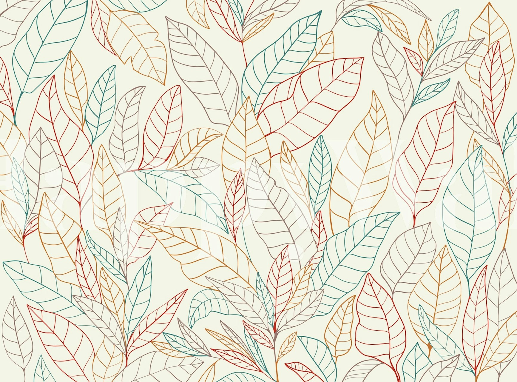 Delicate leaves and geometric lines wall mural