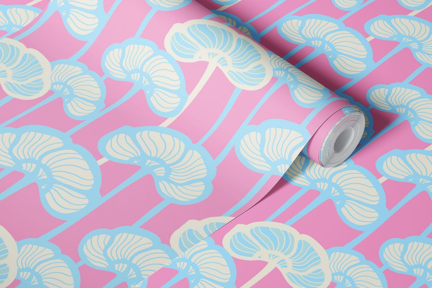 SPRING POPPIES Fresh Garden Floral Blue Pink wallpaper roll