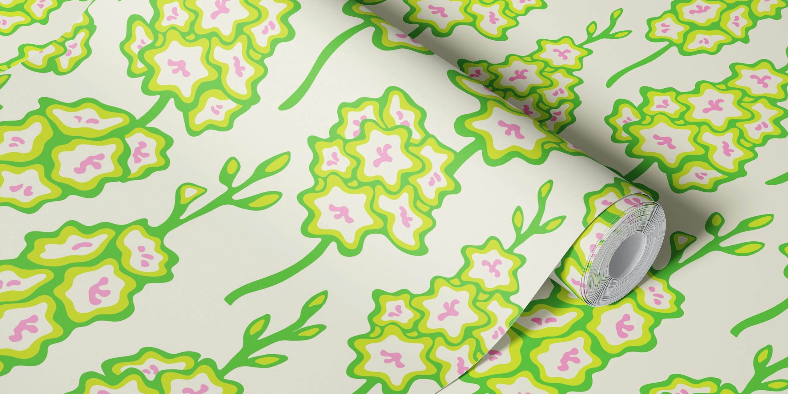 Gladiolus Abstract Summer Retro Floral Green Behang