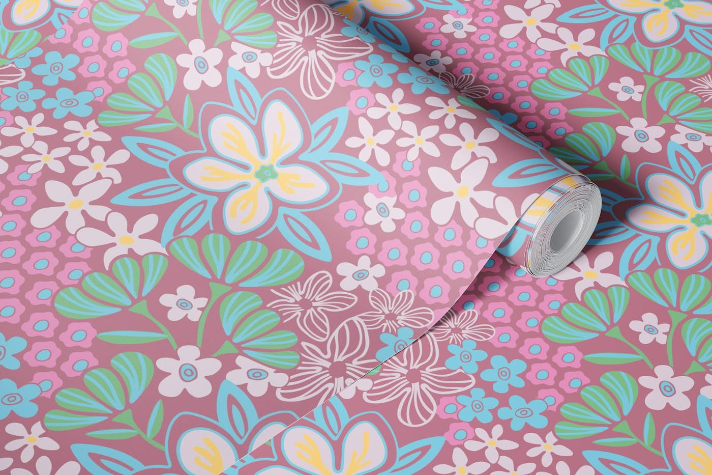 FULL BLOOM Cottage Fresh Garden Floral Pink wallpaper roll