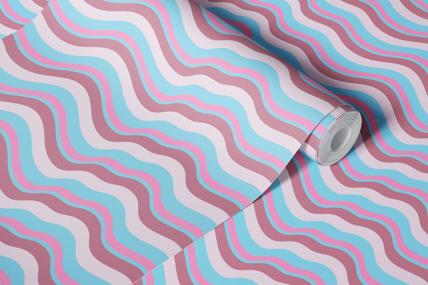 RIPPLE Wavy Retro Abstract Stripes Pink Mauve wallpaper roll