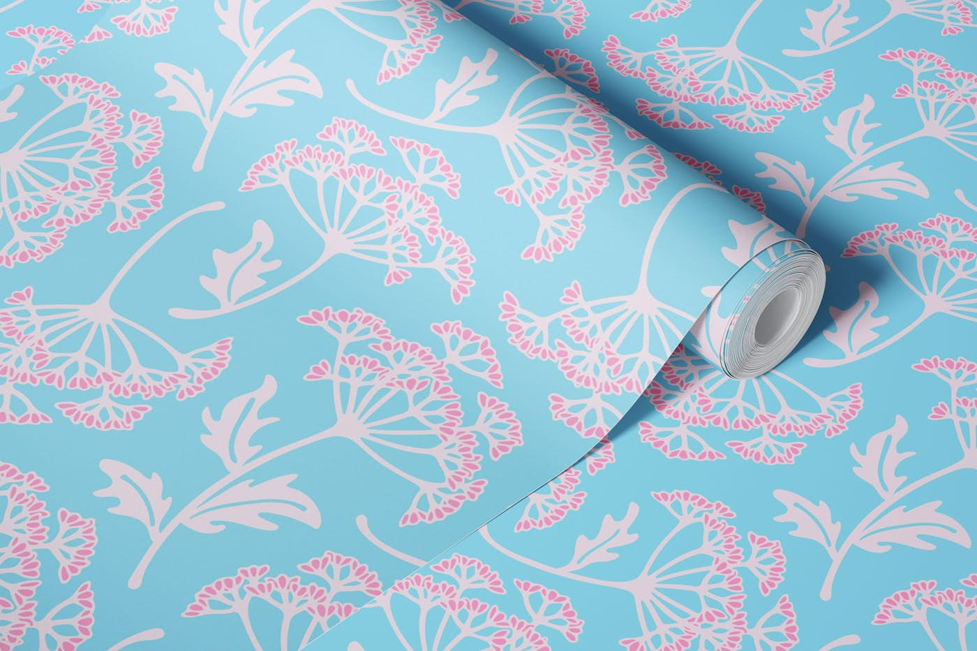 QUEEN ANNE'S LACE Cow Parsley Floral Blue wallpaper roll