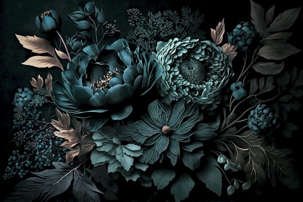Renaissance Vibes Moody Flowers Turquoise