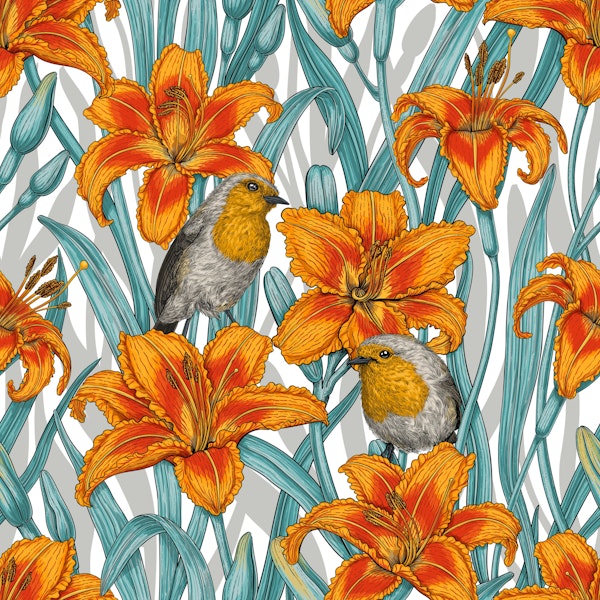 Robins and lilly flowers