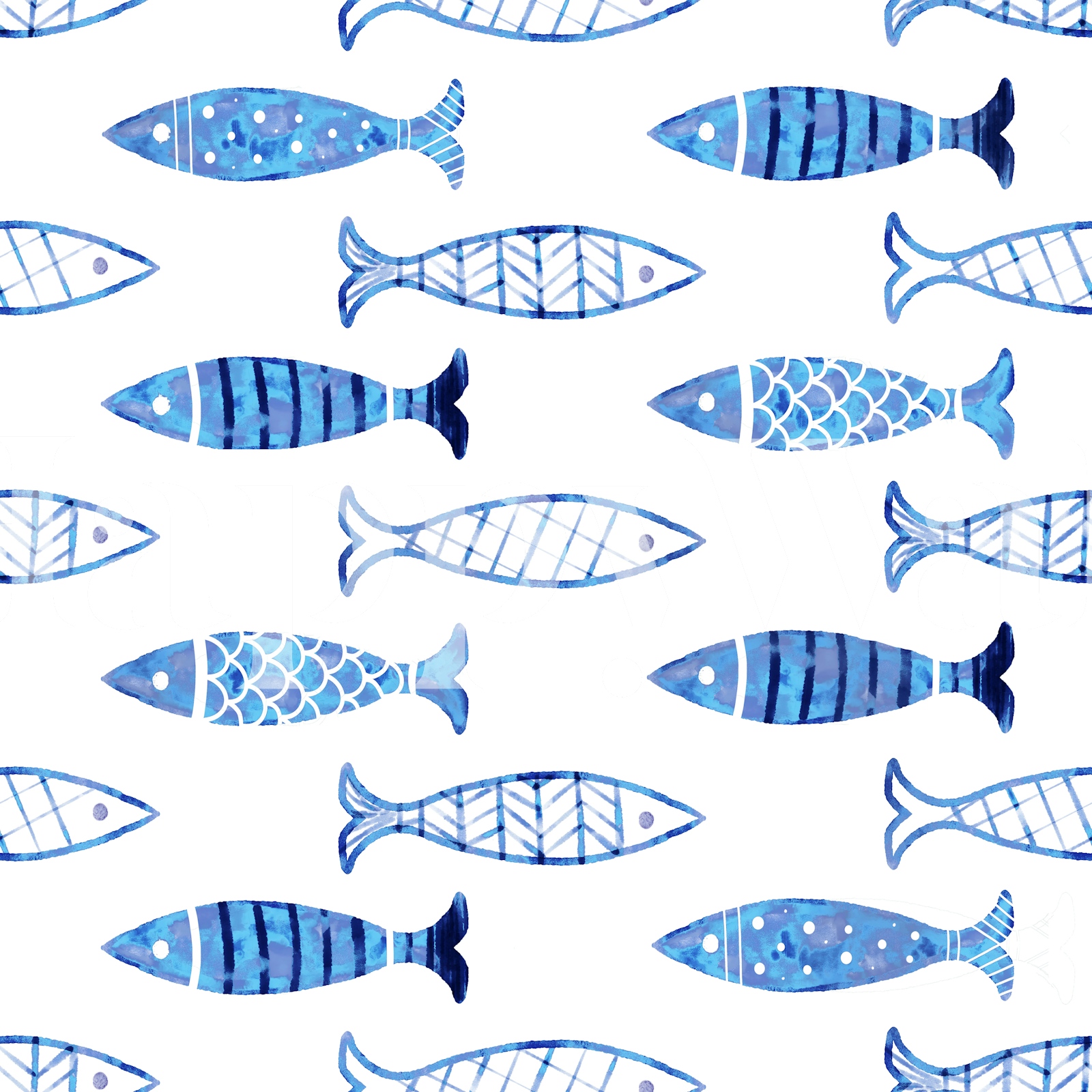 Blue Fish Pattern Wallpaper for Kids Room