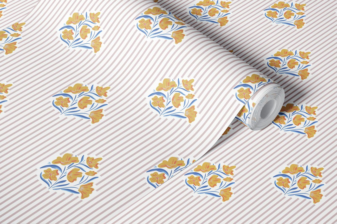 floral bush and stripes wallpaper roll