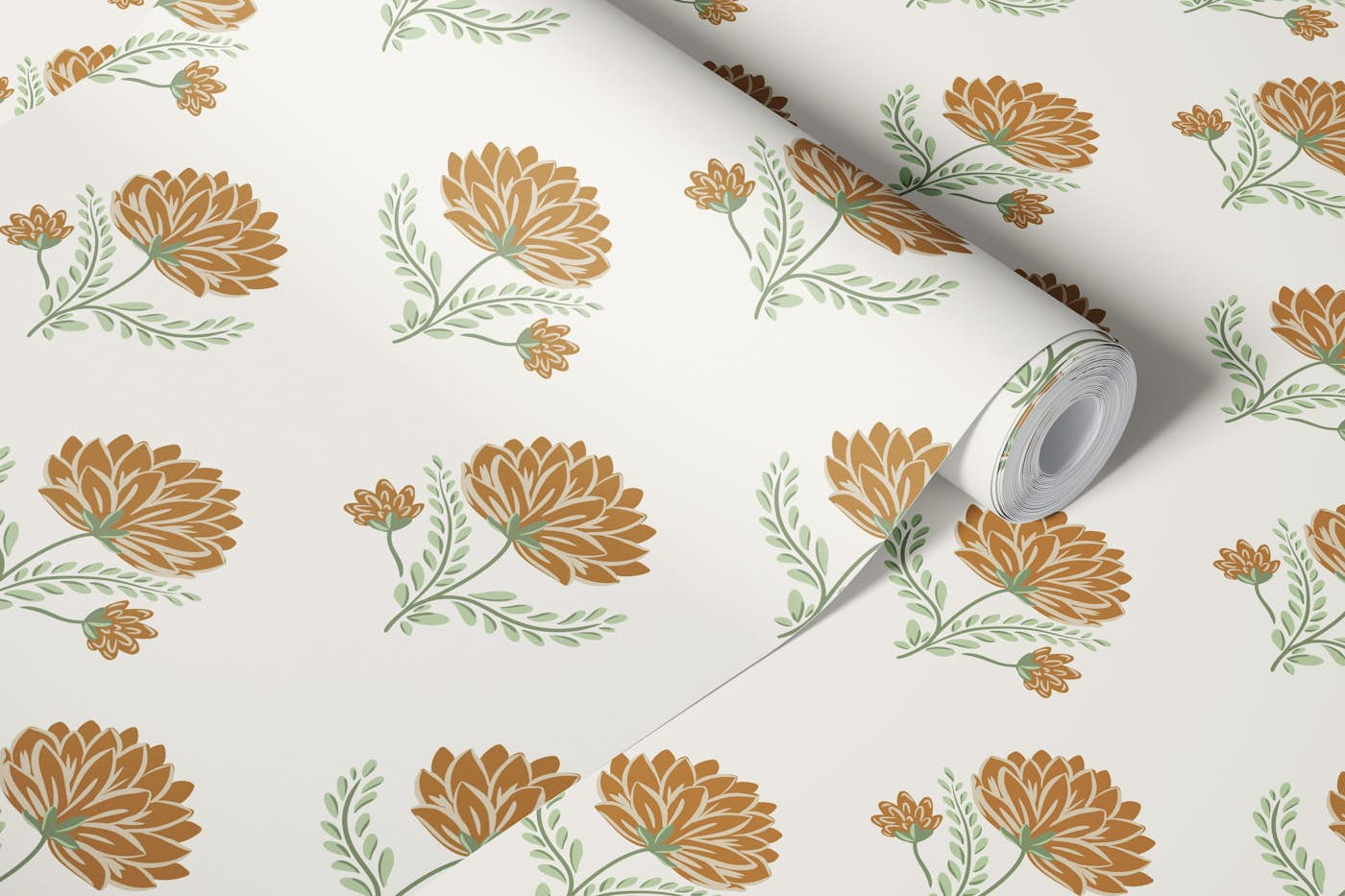 Rusty orange marigold floral wallpaper roll