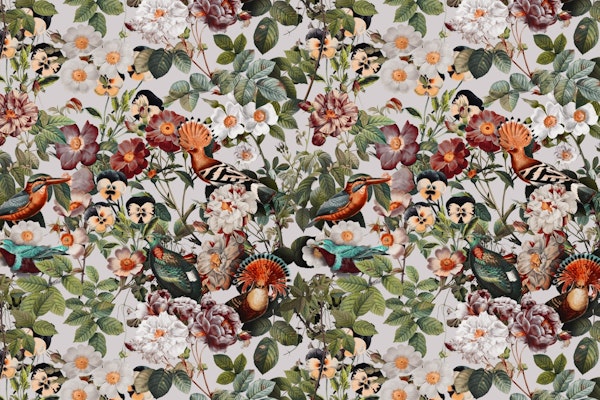 Floral Symphony with Birds