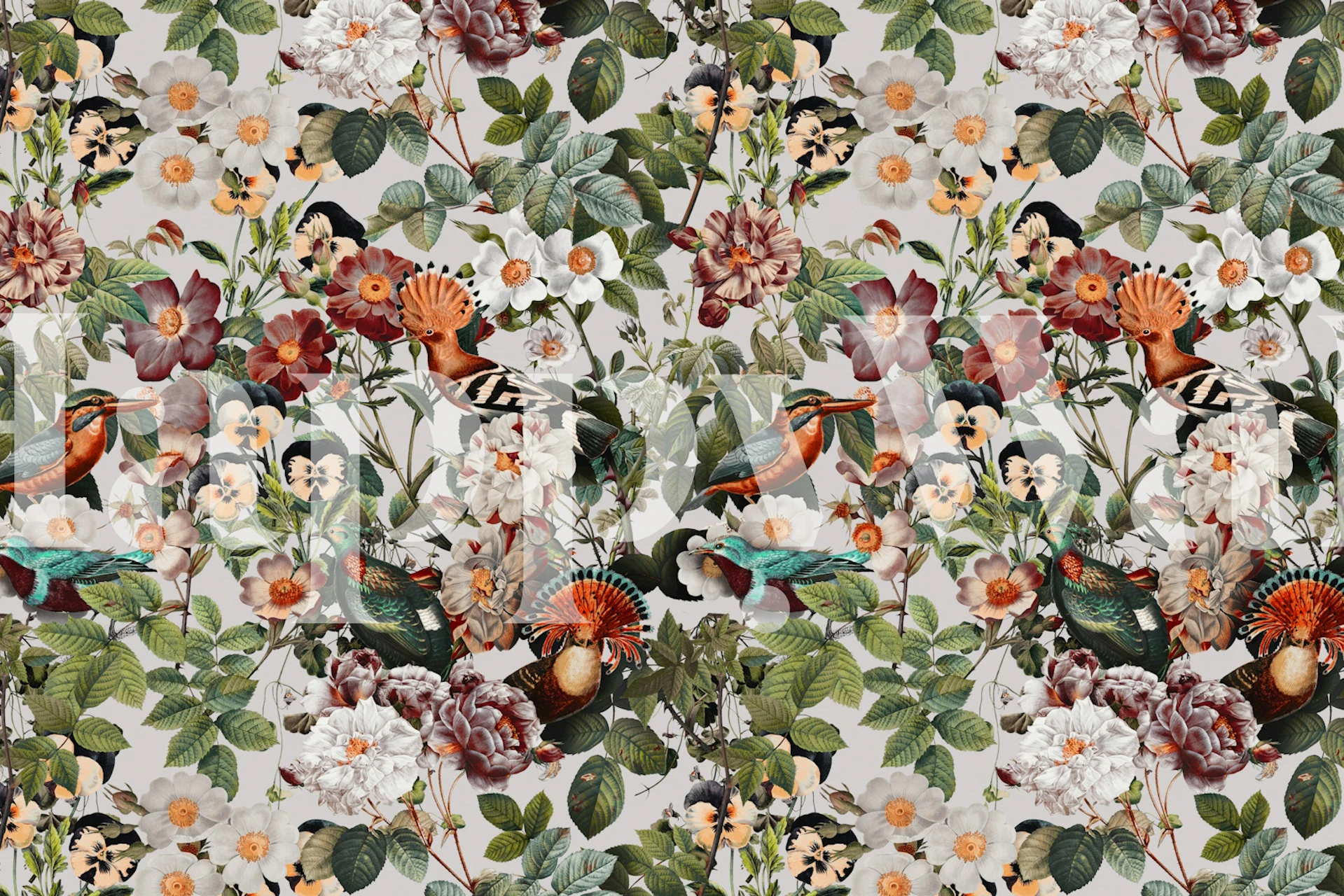 Floral Symphony with Birds wallpaper in a room