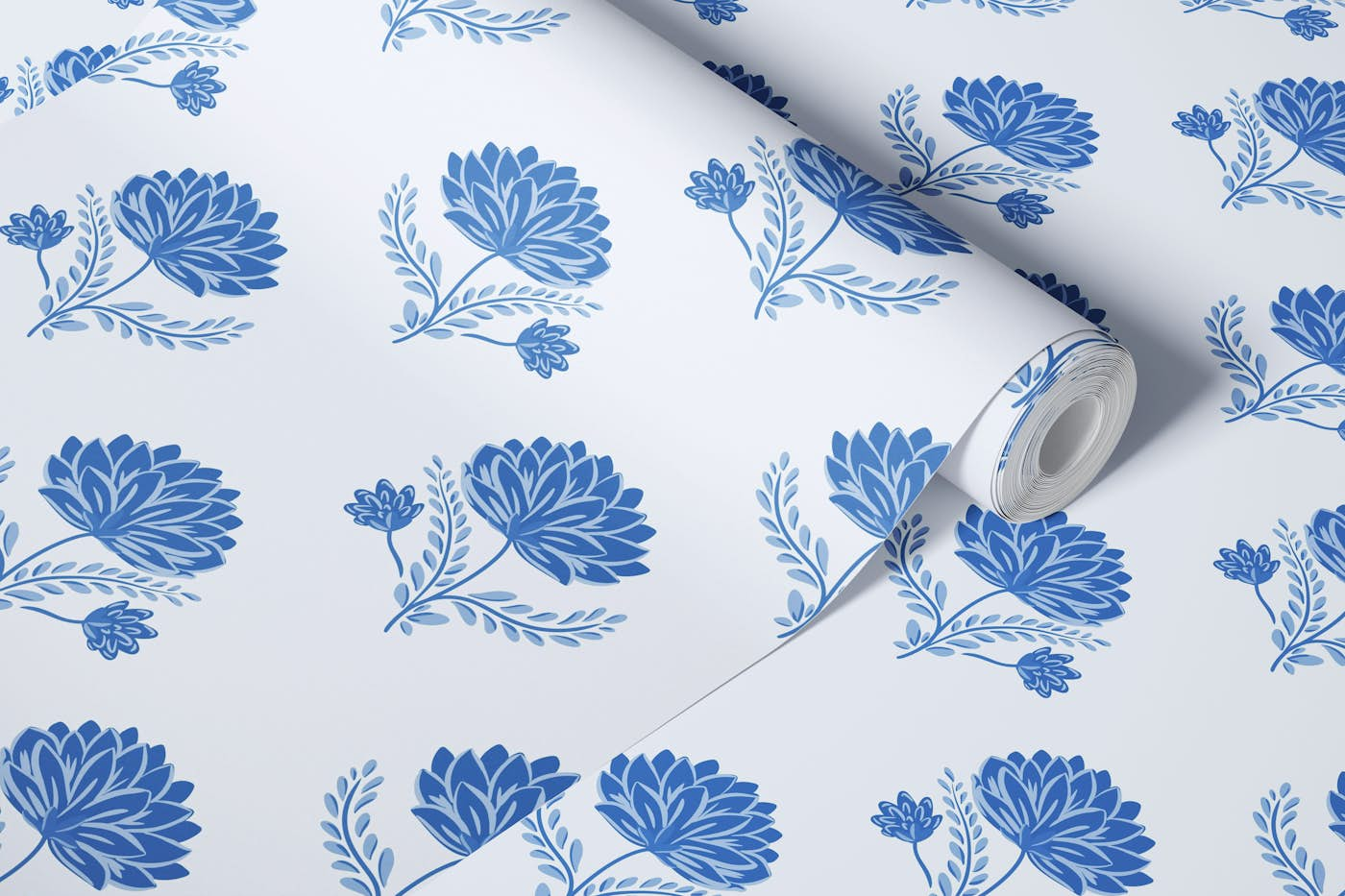 Indigo blue Marigold floral wallpaper roll