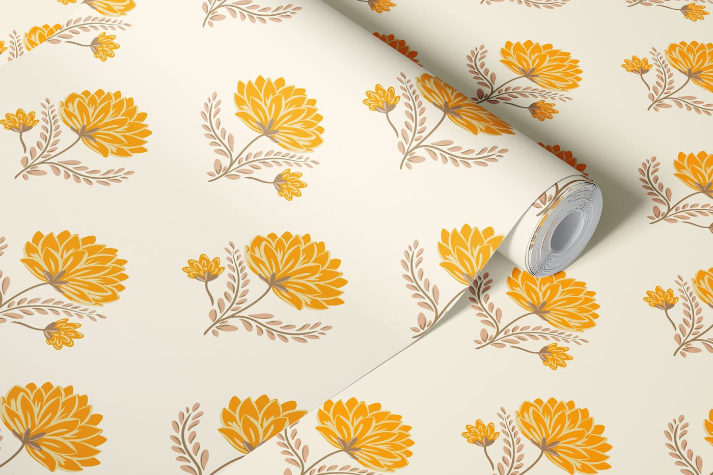 Rustic Orange Marigold blossom wallpaper roll