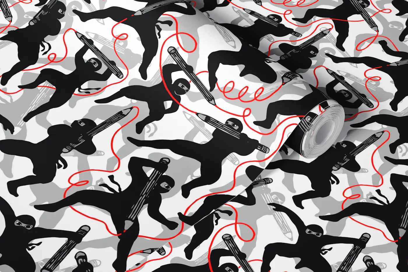 Playful Ninjas Drawing Red Lines wallpaper roll