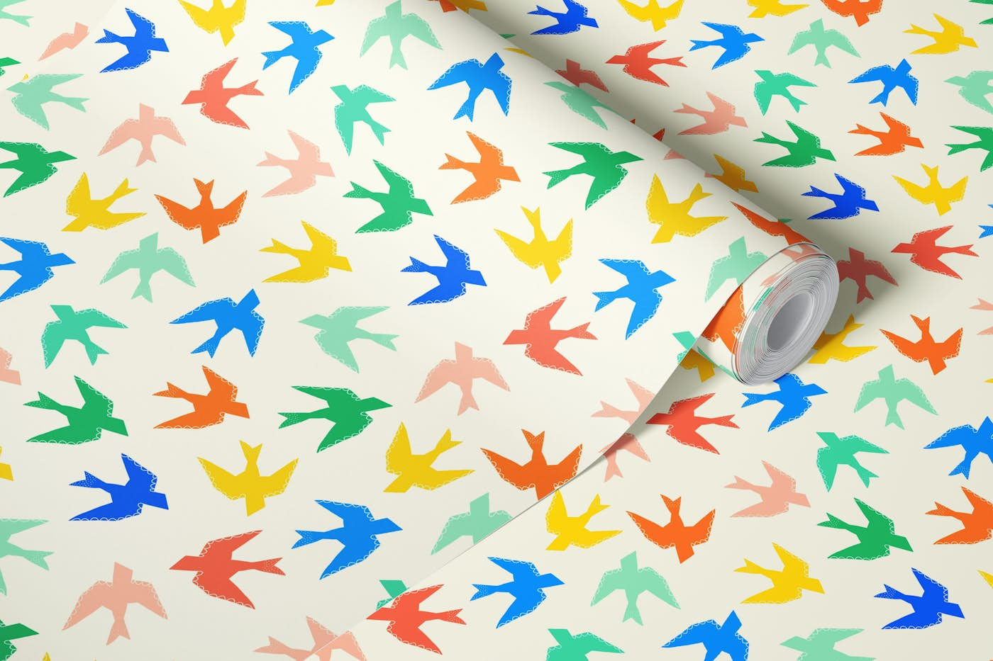 Retro Colorful Birds Paper Cut-Out Style wallpaper roll