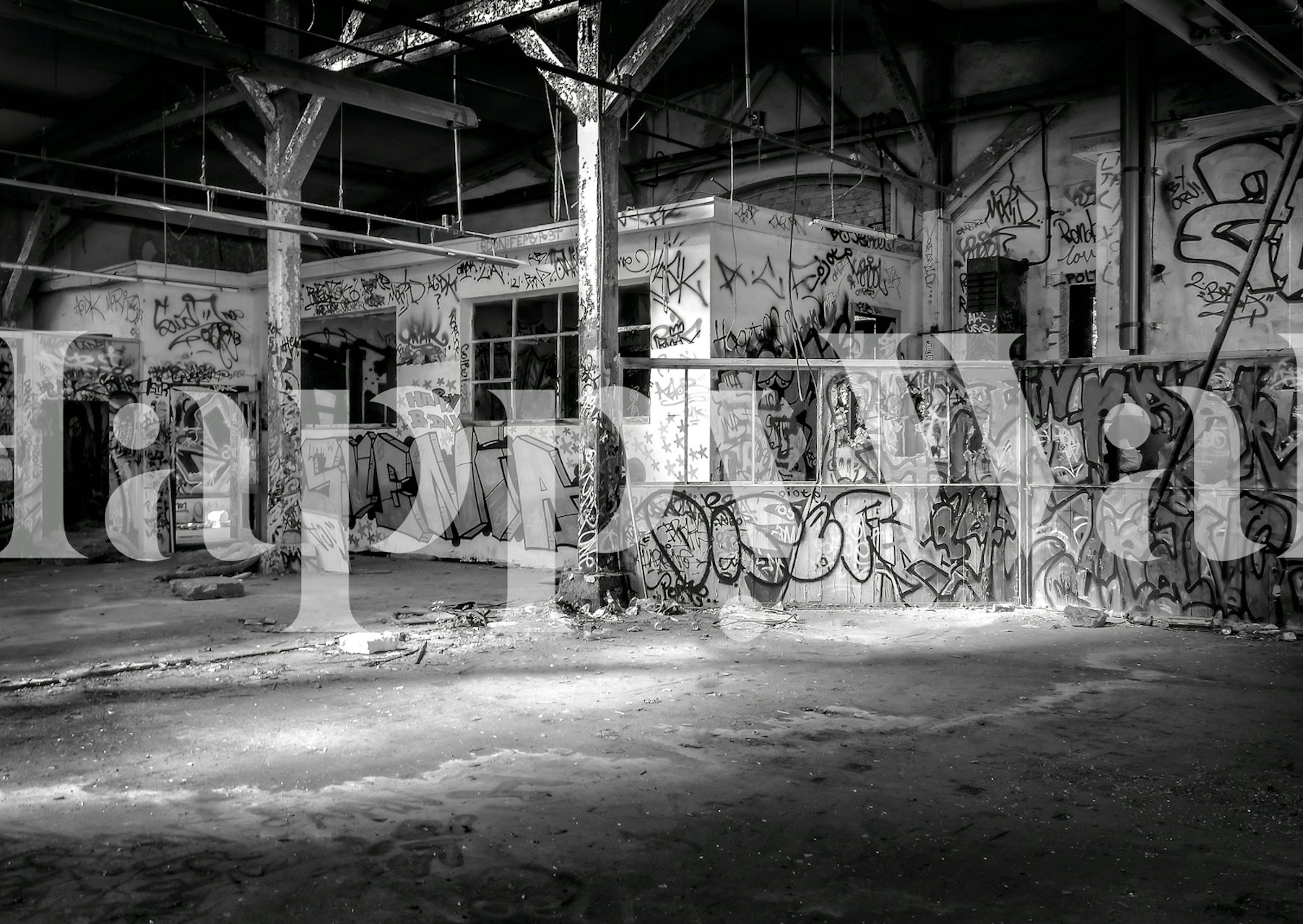 Ταπετσαρία εμπνευσμένη από γκράφιτι που απεικονίζει την ωμή τέχνη του δρόμου του Βερολίνου σε μια μονοχρωματική παλέτα