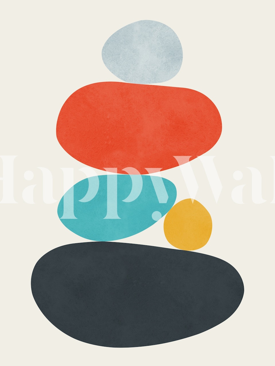 Colorful abstract pebbles in red, turquoise, yellow, and gray on cream background wallpaper