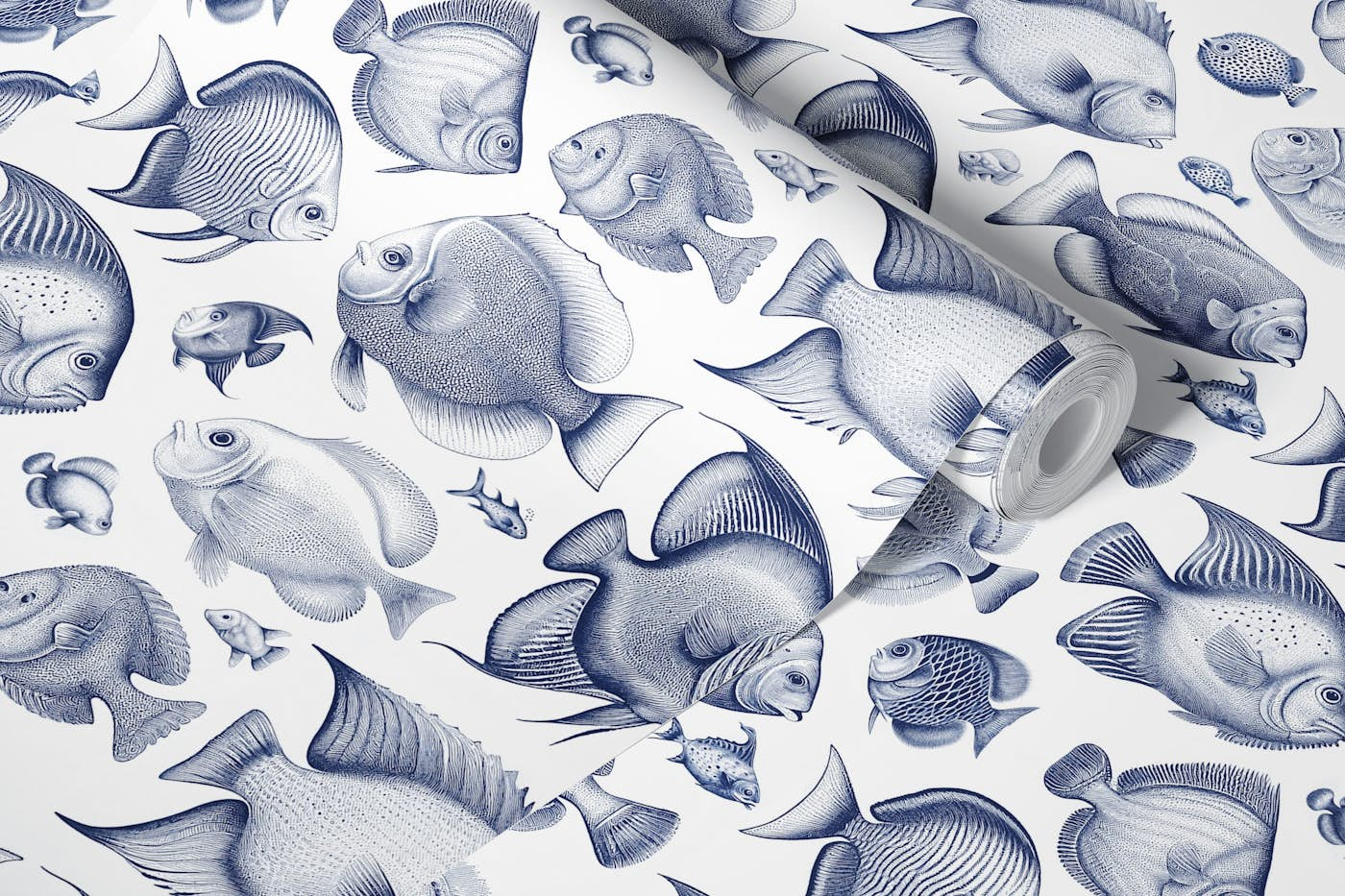 School of Uncanny Fish - Delft Blue wallpaper roll