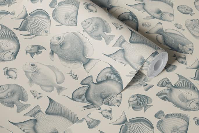 School of Uncanny Fish - Teal & Sandwallpaper roll