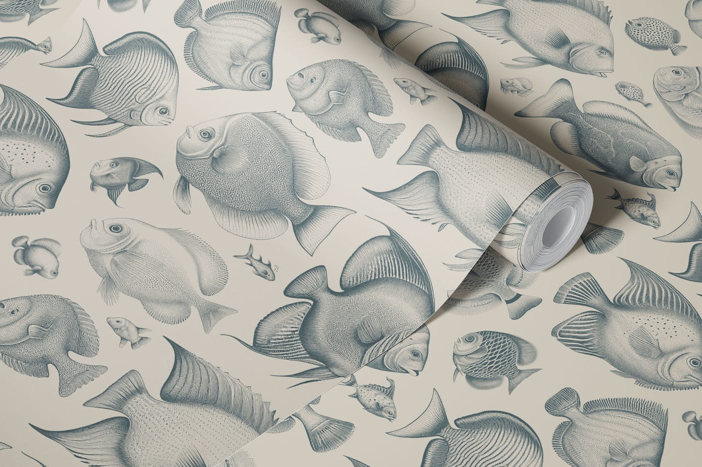 School of Uncanny Fish - Teal & Sand wallpaper roll