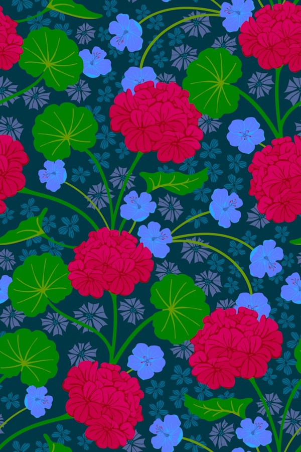 GERANIUMS Dramatic Maximalist Floral Deep Red