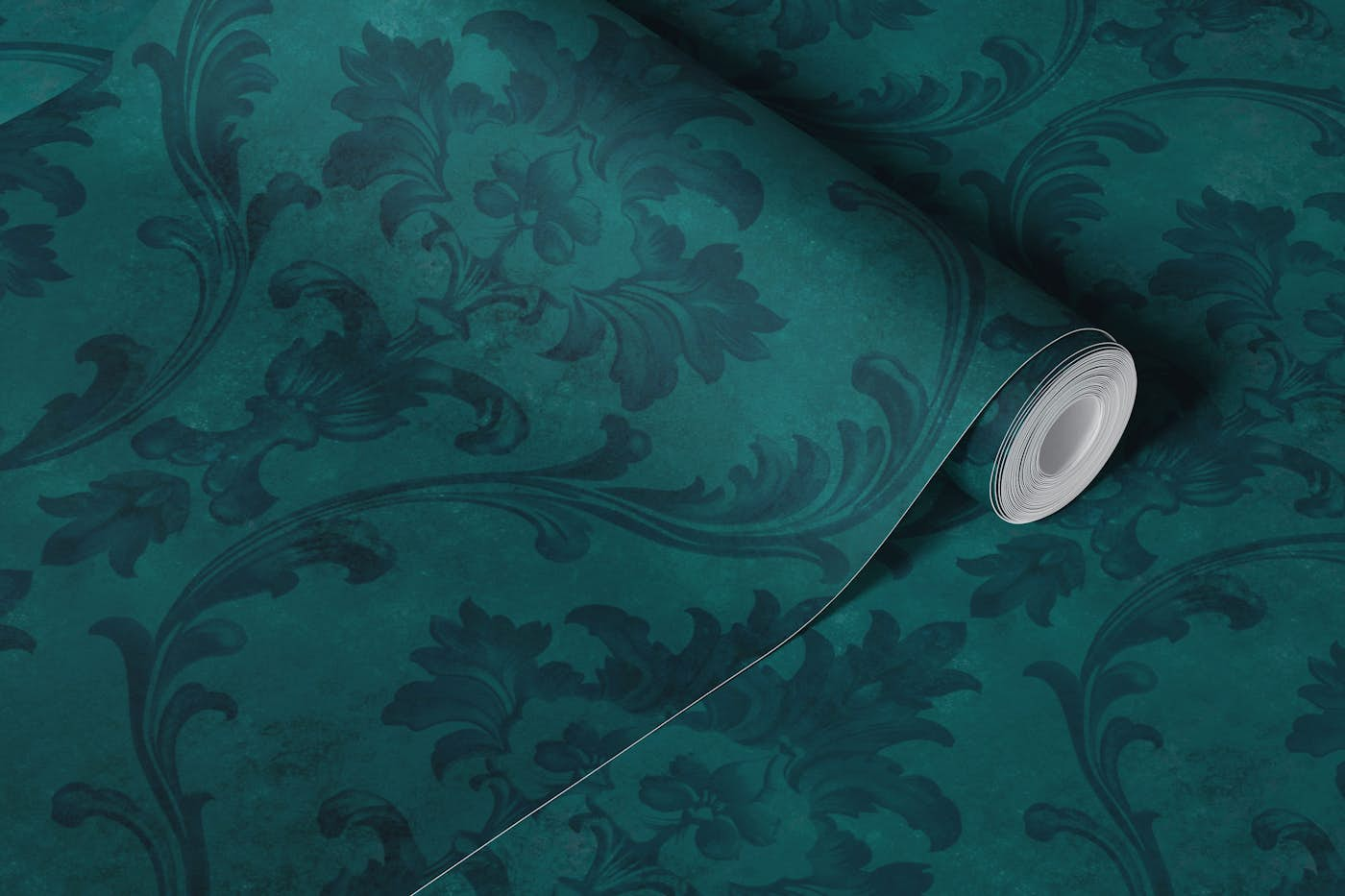 Faded Elegance Regency Damask Tapestry Teal wallpaper roll