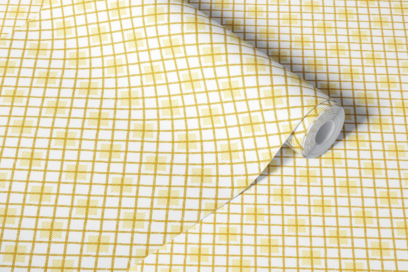 Yellow grid on white wallpaper roll