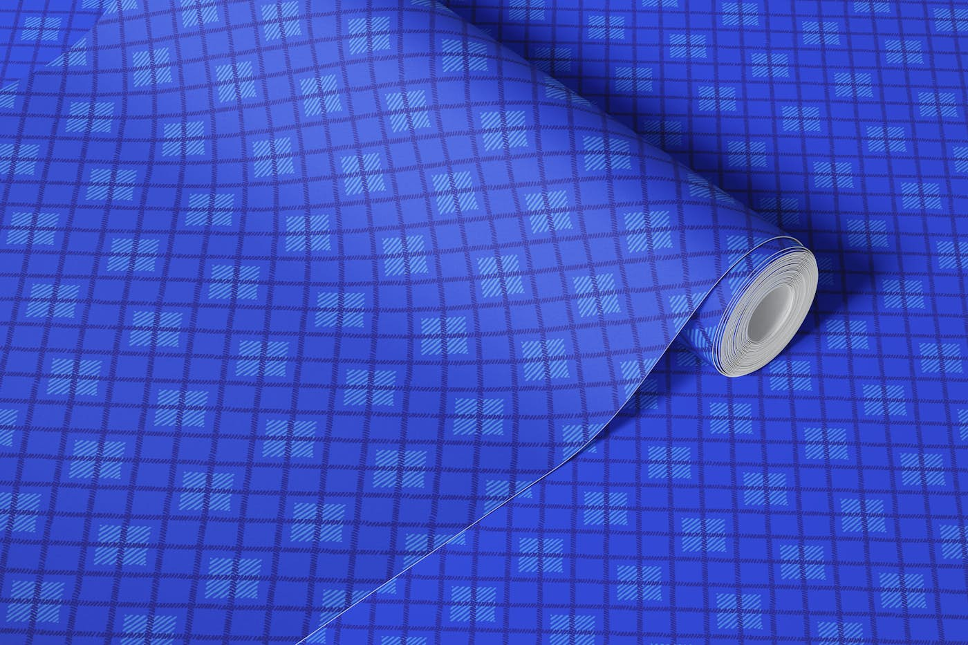 Blue tartan wallpaper roll