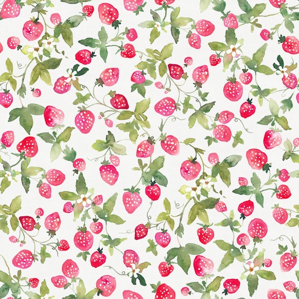 Watercolor strawberries off white pattern