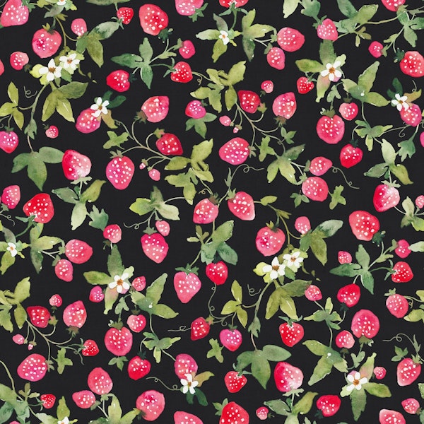 Watercolor strawberries on black