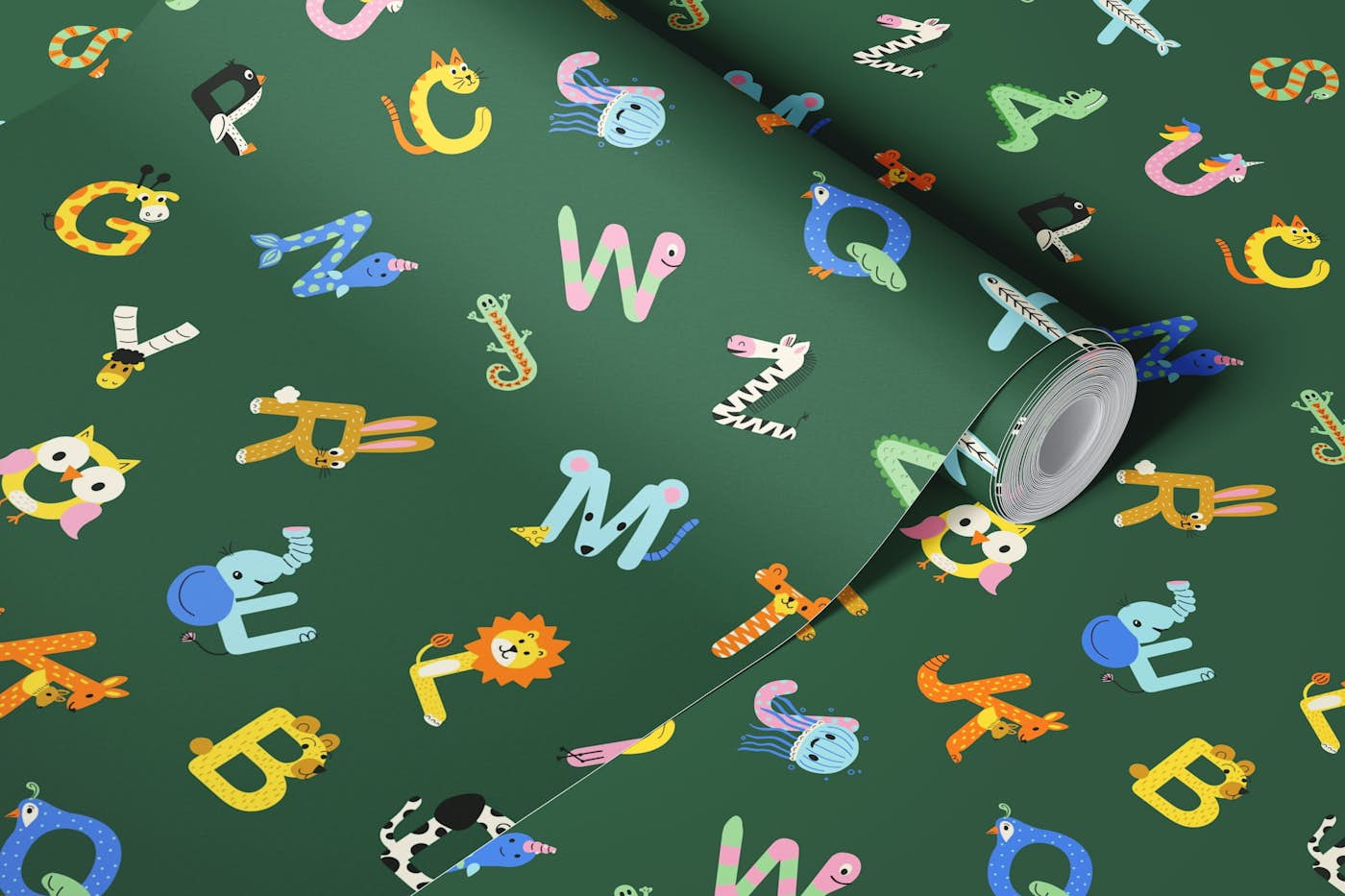 ABC's Animal Letters - Dark Green wallpaper roll