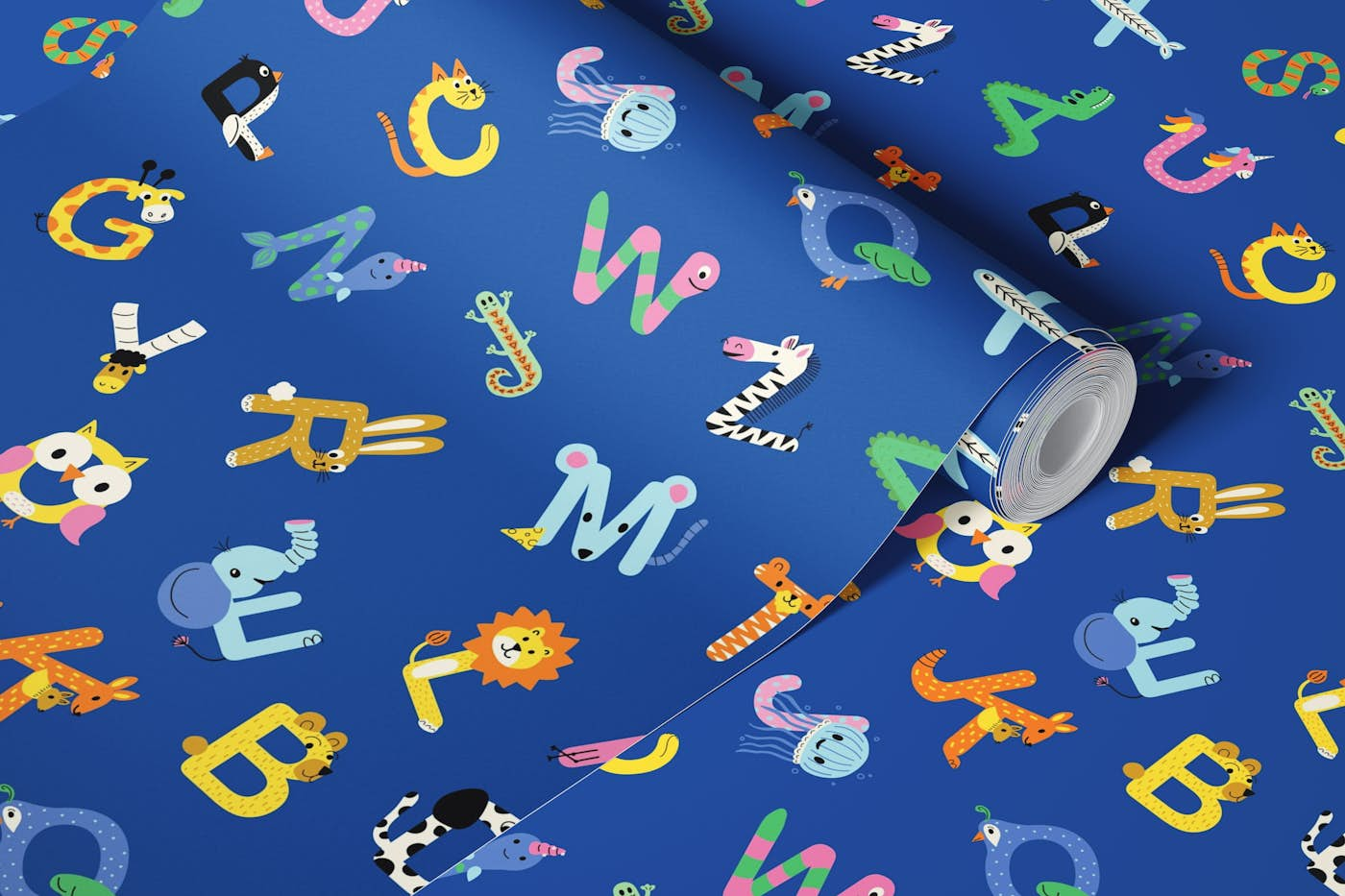 ABC's Animal Letters - Dark Blue wallpaper roll