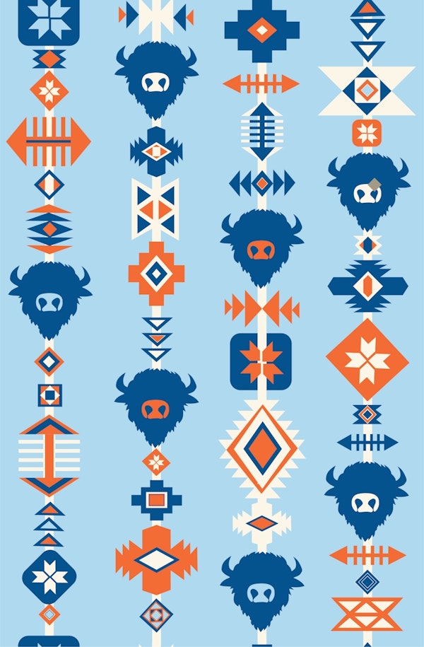 Buffalo and Aztec Lines - Light Blue Orange