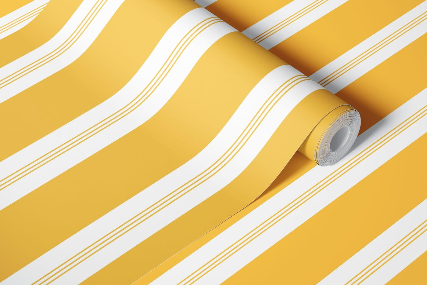 Summer Retro Yellow White Stripes Glam 1 wallpaper roll