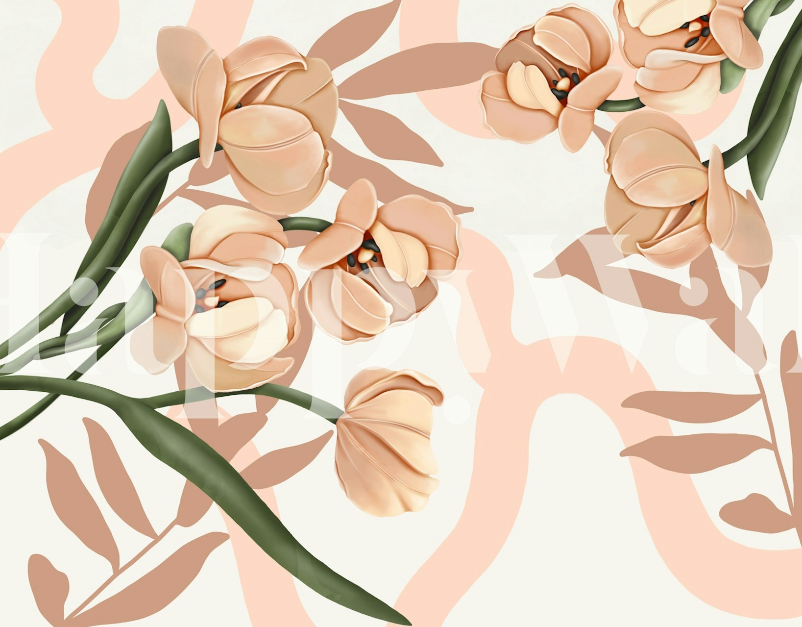 Large pink flowers wallpaper design in a room