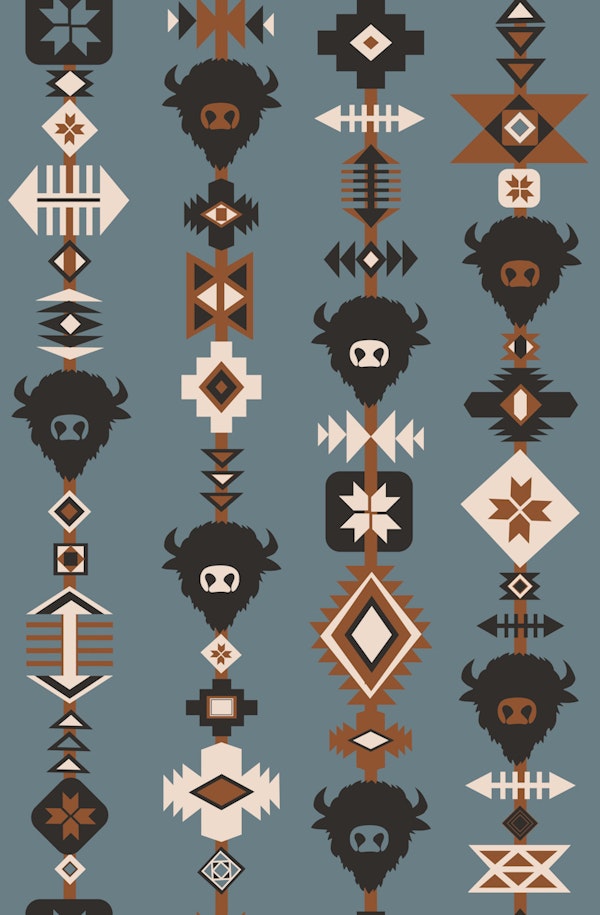 Buffalo and Aztec Lines - Slate Blue Brown